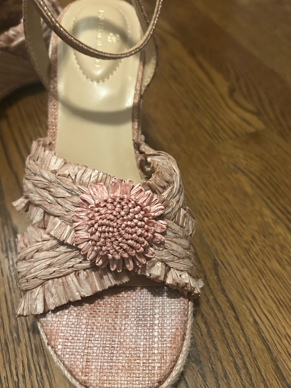 Bandolino Blush Pink Raffia Wedge Sandal with Ankle Strap 0051 - Picture 8 of 13